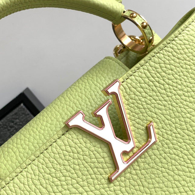 CAPUCINES BB 27 IN PEAR GREEN TAURILLON GOLD HARDWARE