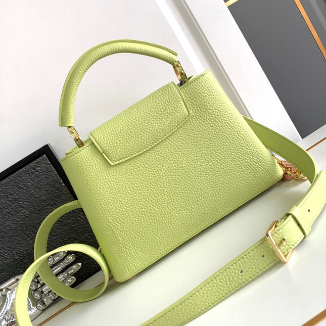 CAPUCINES BB 27 IN PEAR GREEN TAURILLON GOLD HARDWARE