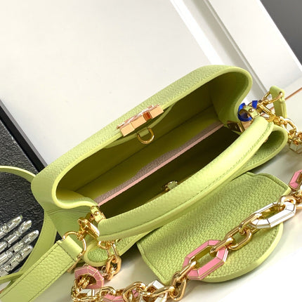 CAPUCINES BB 27 IN PEAR GREEN TAURILLON GOLD HARDWARE