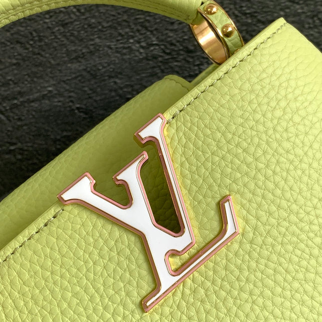 CAPUCINES MINI 21 IN PEAR GREEN TAURILLON GOLD HARDWARE