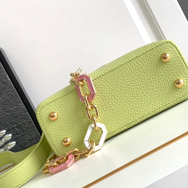 CAPUCINES MINI 21 IN PEAR GREEN TAURILLON GOLD HARDWARE