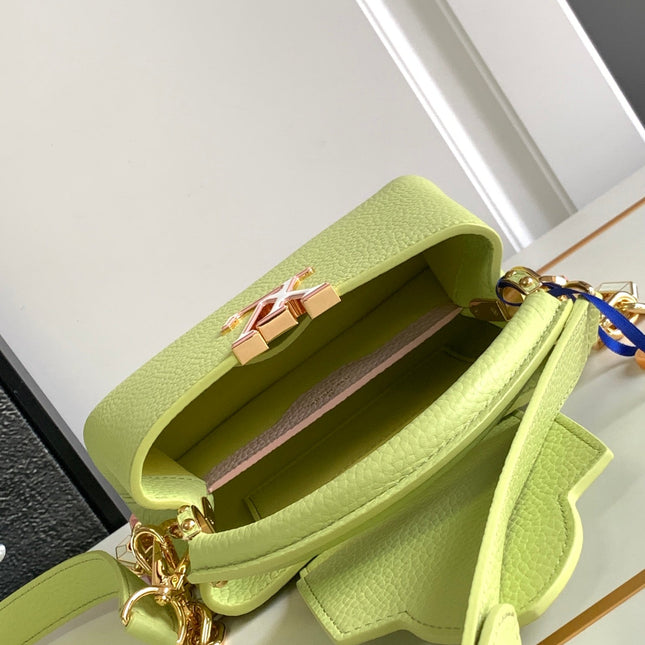 CAPUCINES MINI 21 IN PEAR GREEN TAURILLON GOLD HARDWARE