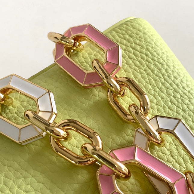 CAPUCINES MINI 21 IN PEAR GREEN TAURILLON GOLD HARDWARE