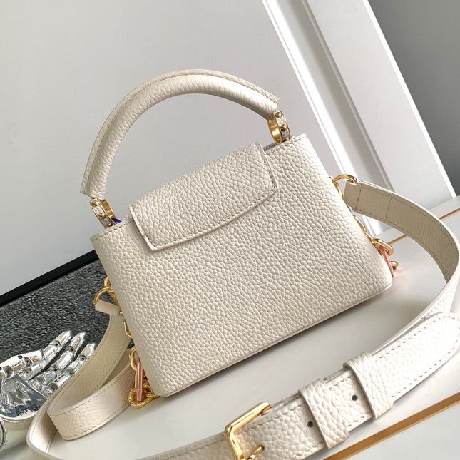 CAPUCINES MINI 21 IN PEARL WHITE TAURILLON GOLD HARDWARE