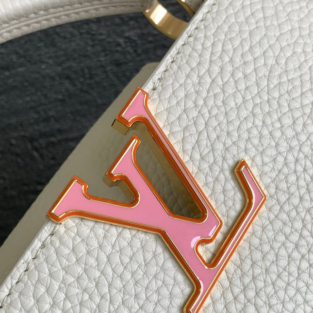 CAPUCINES MINI 21 IN PEARL WHITE TAURILLON GOLD HARDWARE