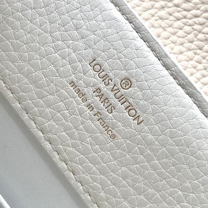 CAPUCINES BB 27 IN WHITE MIX PINK AND BEIGE TAURILLON GOLD HARDWARE