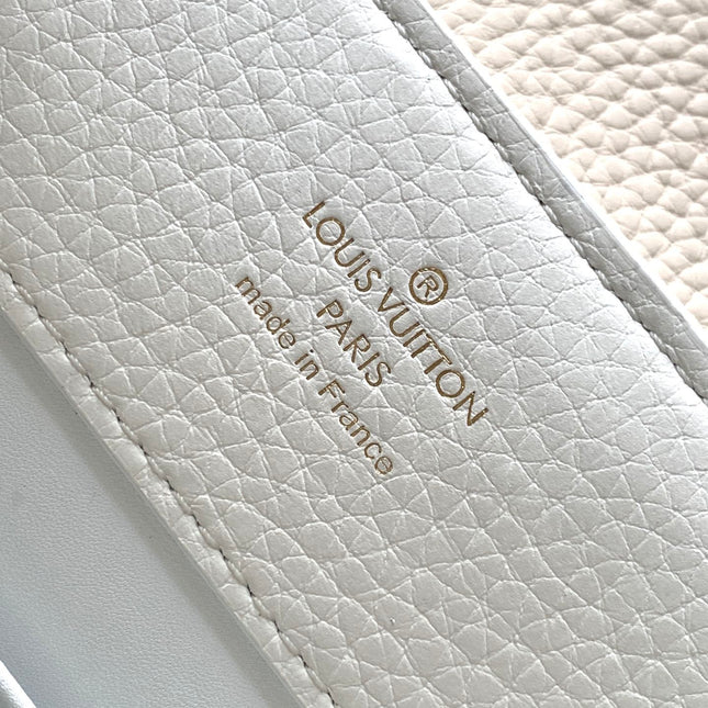 CAPUCINES BB 27 IN WHITE MIX PINK AND BEIGE TAURILLON GOLD HARDWARE