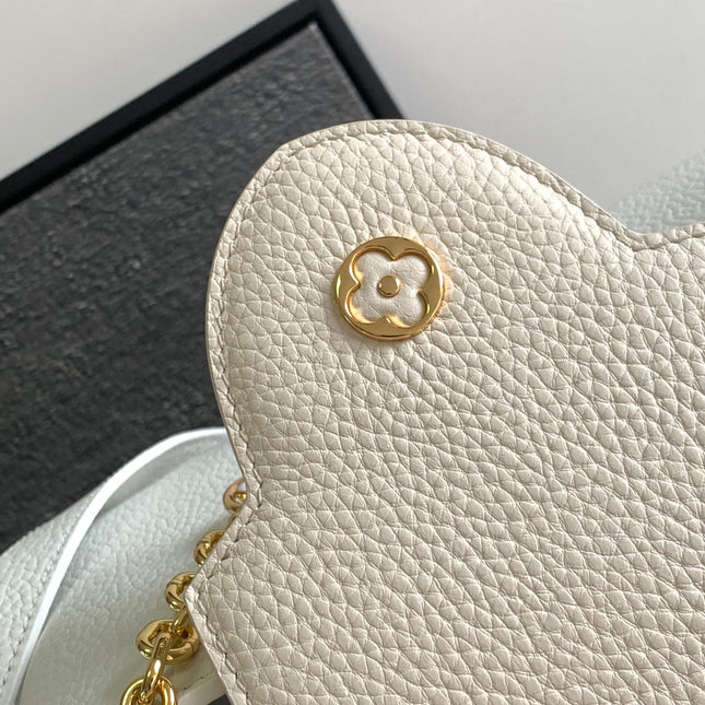 CAPUCINES BB 27 IN WHITE MIX PINK AND BEIGE TAURILLON GOLD HARDWARE