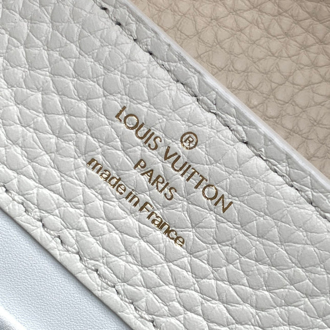 CAPUCINES MINI 21 IN WHITE MIX PINK AND BEIGE TAURILLON GOLD HARDWARE