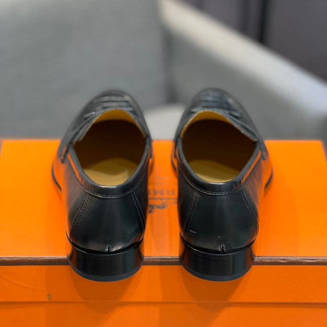 HM PARIS LOAFER BLACK CALFSKIN WITH CROCODILE MOTIF