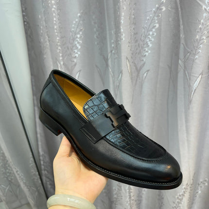 HM PARIS LOAFER BLACK CALFSKIN WITH CROCODILE MOTIF