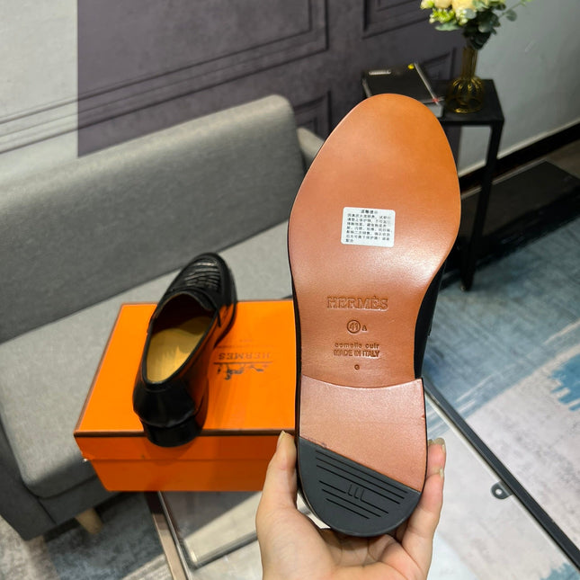 HM PARIS LOAFER BLACK CALFSKIN WITH CROCODILE MOTIF