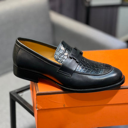 HM PARIS LOAFER BLACK CALFSKIN WITH CROCODILE MOTIF