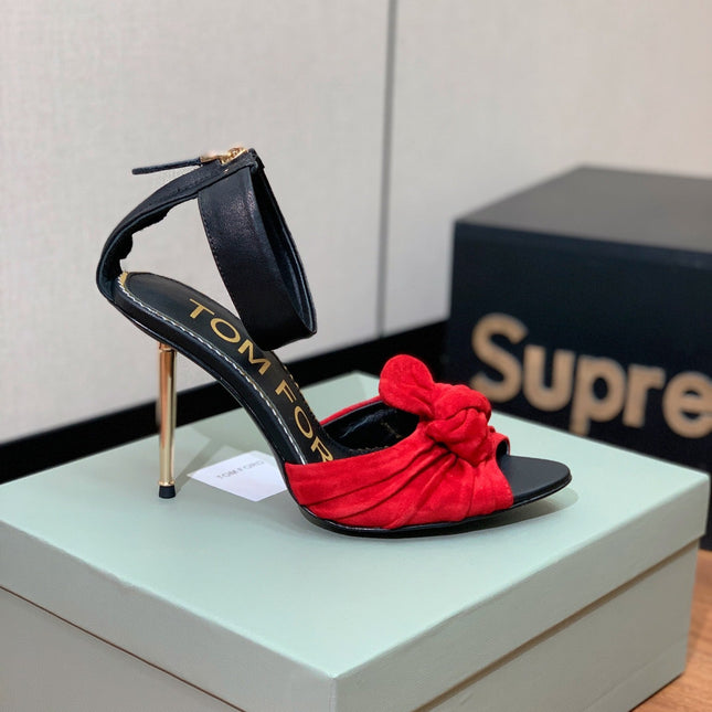 HIGH SANDAL 10 CM IN CHERRY RED SUEDE