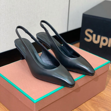 LP POINTED TOE MID-HEEL SLINGBACK BLACK CALFSKIN