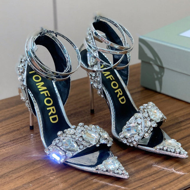 CRYSTAL HIGH HEELS IN SILVER ZP METALLIC PATENT LEATHER