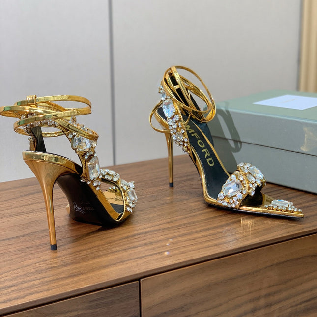 CRYSTAL HIGH HEELS IN GOLD ZP METALLIC PATENT LEATHER