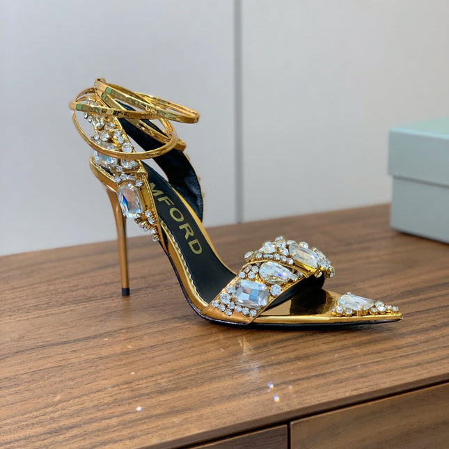CRYSTAL HIGH HEELS IN GOLD ZP METALLIC PATENT LEATHER
