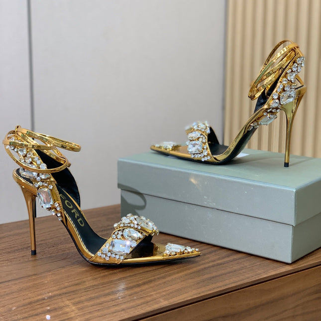 CRYSTAL HIGH HEELS IN GOLD ZP METALLIC PATENT LEATHER