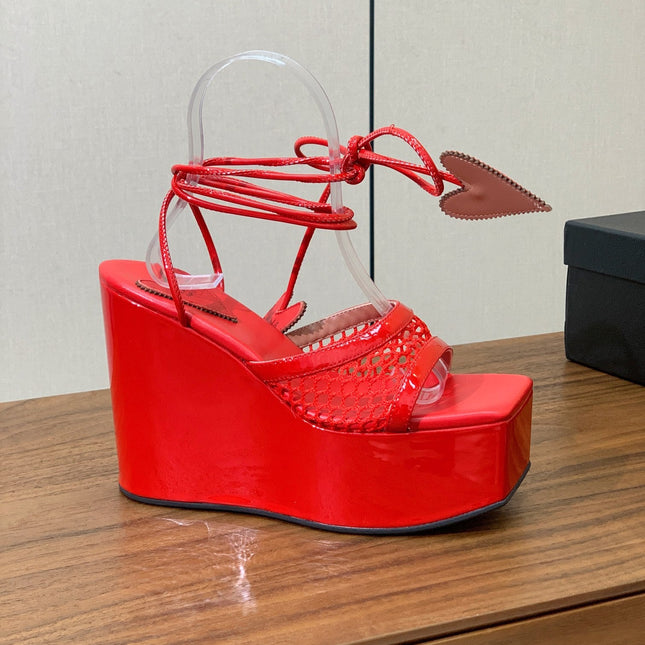 ALAIA BANQUET WEDGE SANDALS IN CHERRY RED LAMBSKIN WITH RED HEART