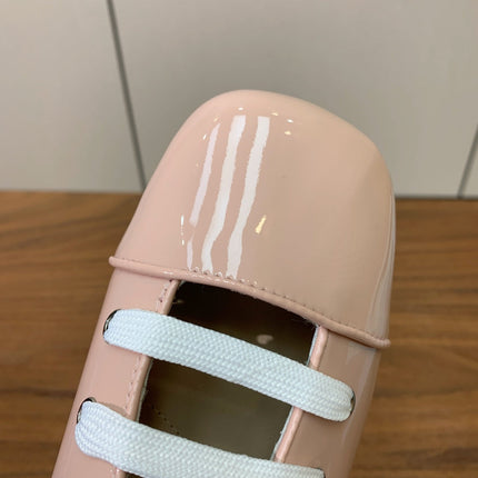 LACE-UP HIGH SHOES IN PALE PINK GLOSSY CALFSKIN