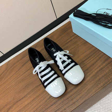 LACE-UP HIGH SHOES IN BLACK SILK MIX WHITE GLOSSY CALFSKIN
