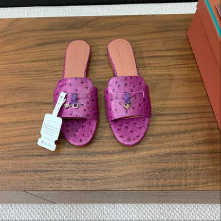 FLAT SLIPPERS IN PURPLE LAMBSKIN OSTRICH SKIN