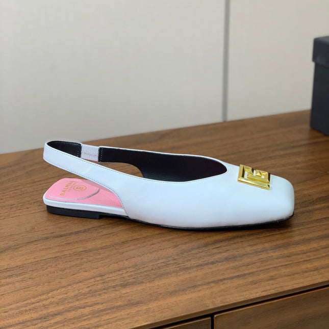 BALMAIN 25S FLAT EDEN SLINGBACKS IN WHITE CALFSKIN