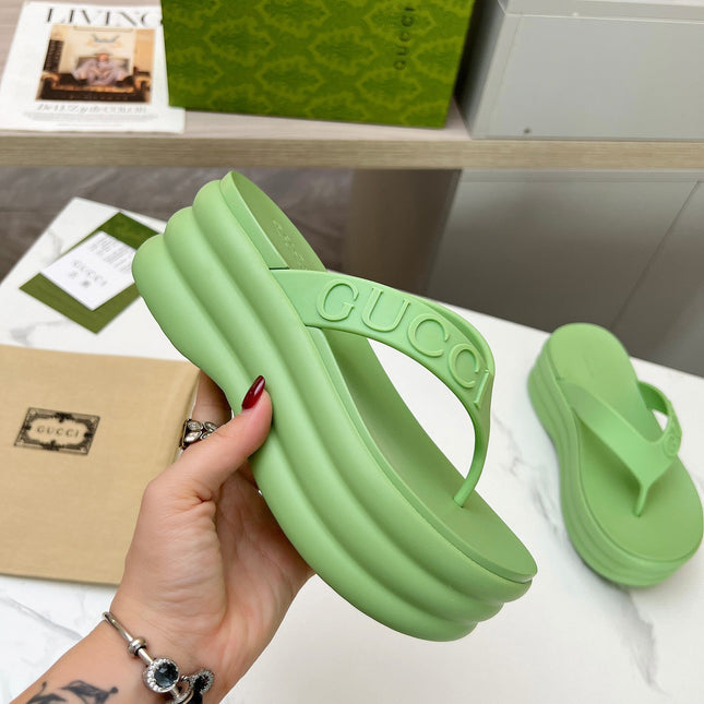 THONG PLATFORM 5 CM IN PISCHIATO GREEN IMPORTED TPU