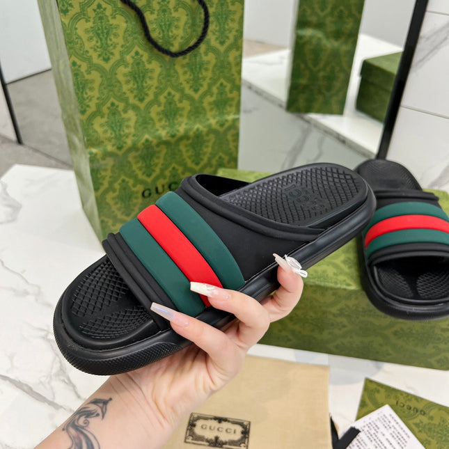PLATFORM SLIPPERS IN BLACK MIX GREEN AND RED IMPORTED TPU