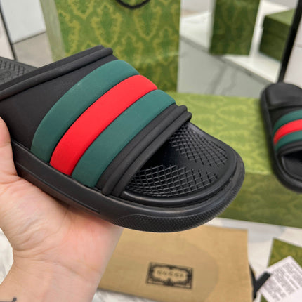 PLATFORM SLIPPERS IN BLACK MIX GREEN AND RED IMPORTED TPU