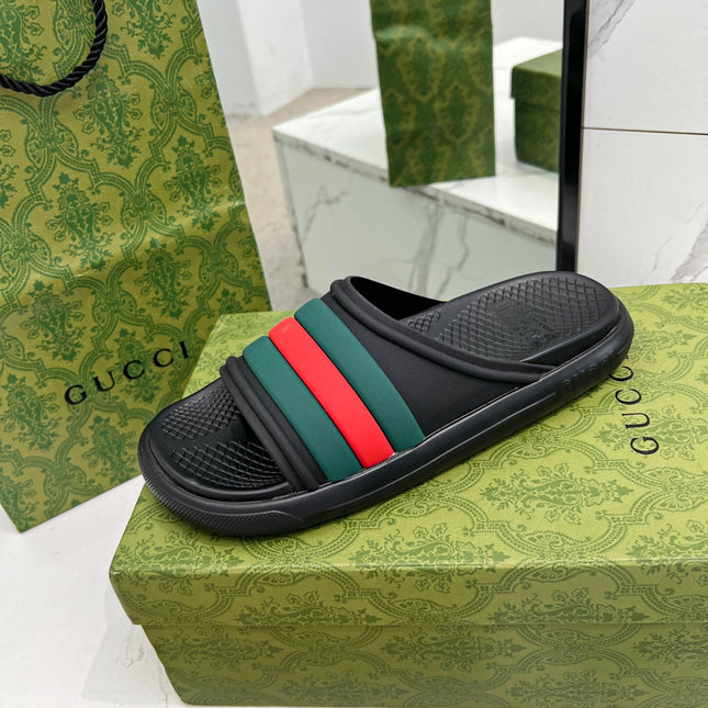 PLATFORM SLIPPERS IN BLACK MIX GREEN AND RED IMPORTED TPU