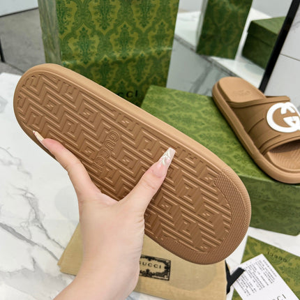 PLATFORM SLIPPERS IN PEANUT BROWN IMPORTED TPU