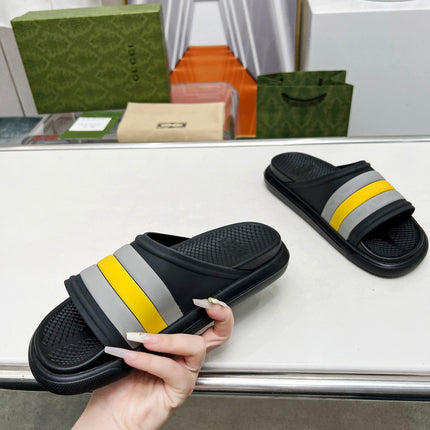 PLATFORM SLIPPERS IN BLACK MIX GRAY AND YELLOW IMPORTED TPU