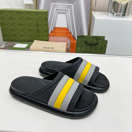PLATFORM SLIPPERS IN BLACK MIX GRAY AND YELLOW IMPORTED TPU