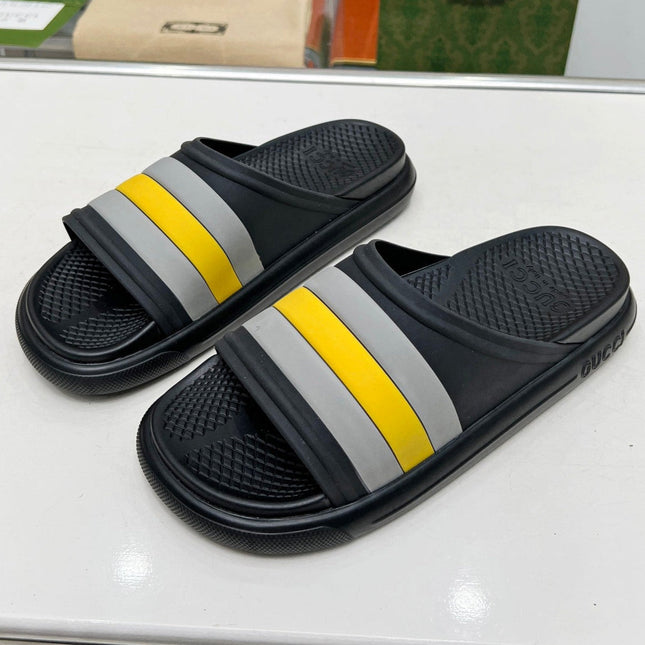 PLATFORM SLIPPERS IN BLACK MIX GRAY AND YELLOW IMPORTED TPU
