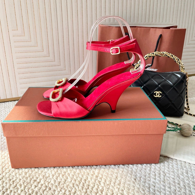 HIGH HEELS SANDALS 80 MM IN RED SATIN MIX SUEDE