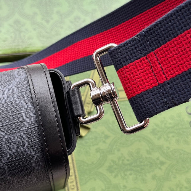 OPHIDIA MEDIUM MESSENGER FLAP BAG 27 IN DARK GREY AND BLACK CALFSKIN