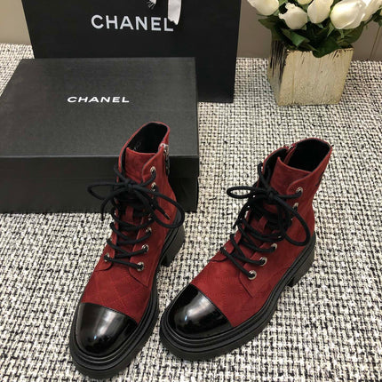 SHORT BOOTS GARNET RED MIX BLACK SUEDE LAMBSKIN