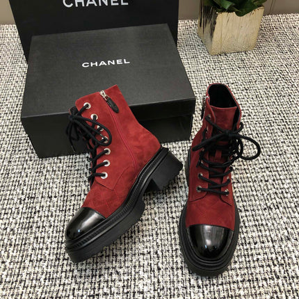 SHORT BOOTS GARNET RED MIX BLACK SUEDE LAMBSKIN