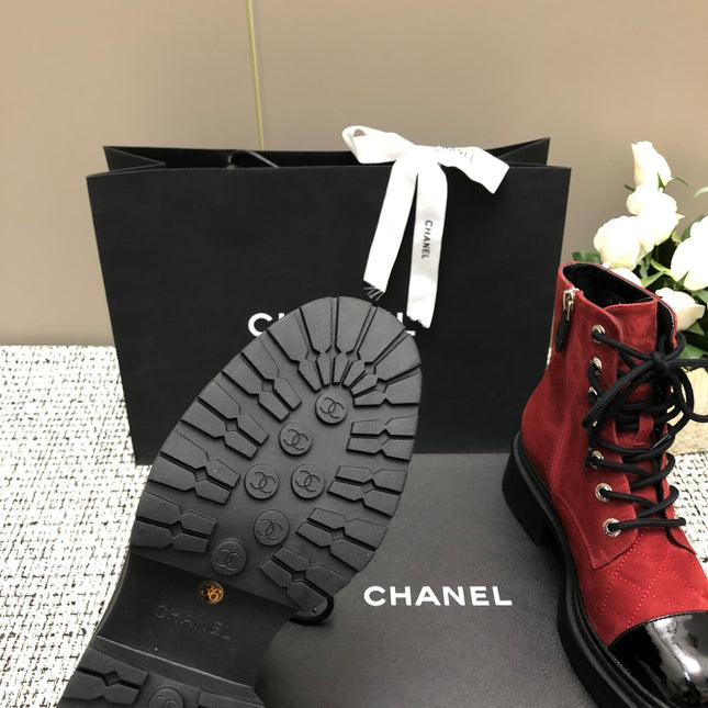 SHORT BOOTS GARNET RED MIX BLACK SUEDE LAMBSKIN