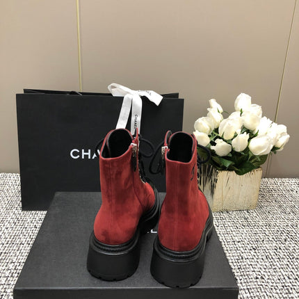 SHORT BOOTS GARNET RED MIX BLACK SUEDE LAMBSKIN