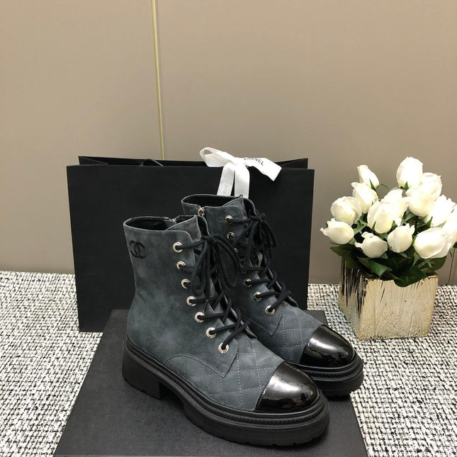 SHORT BOOTS SLATE GREY SUEDE LAMBSKIN