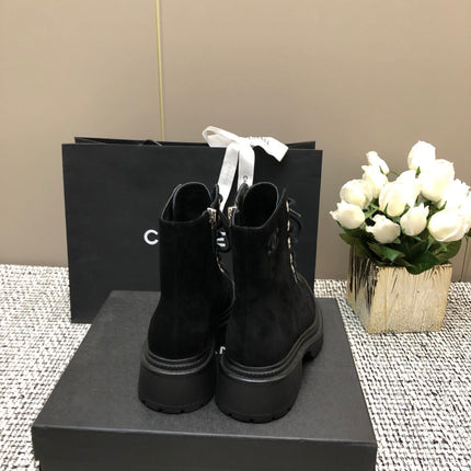 SHORT BOOTS BLACK SUEDE LAMBSKIN