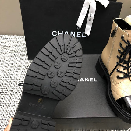 SHORT BOOTS  BEIGE CREAM MIX BLACK SUEDE LAMBSKIN