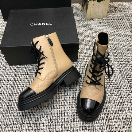 SHORT BOOTS  BEIGE CREAM MIX BLACK SUEDE LAMBSKIN