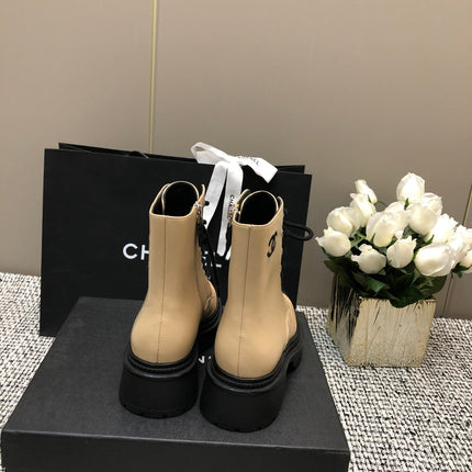 SHORT BOOTS  BEIGE CREAM MIX BLACK SUEDE LAMBSKIN