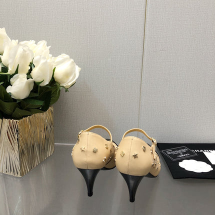 MARY JANE BEIGE CREAM MIX BLACK LAMBSKIN ATTACH METAL