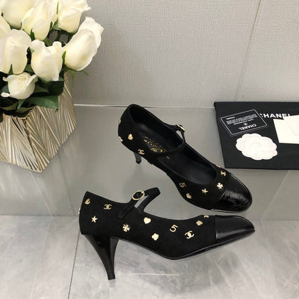 MARY JANE BLACK SUEDE AND LAMBSKIN ATTACH METAL