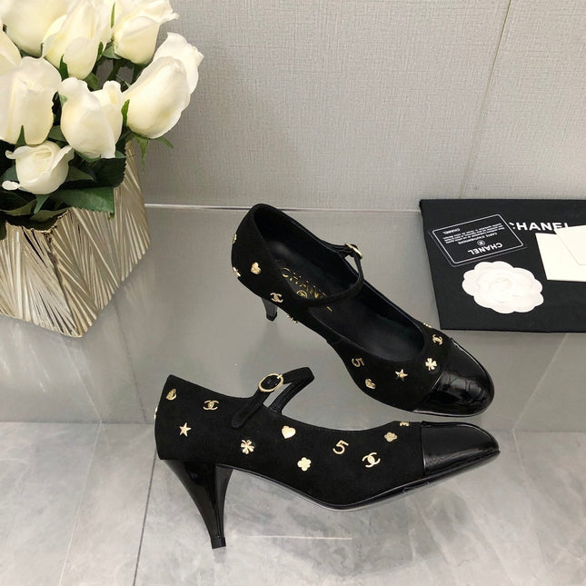 MARY JANE BLACK SUEDE AND LAMBSKIN ATTACH METAL